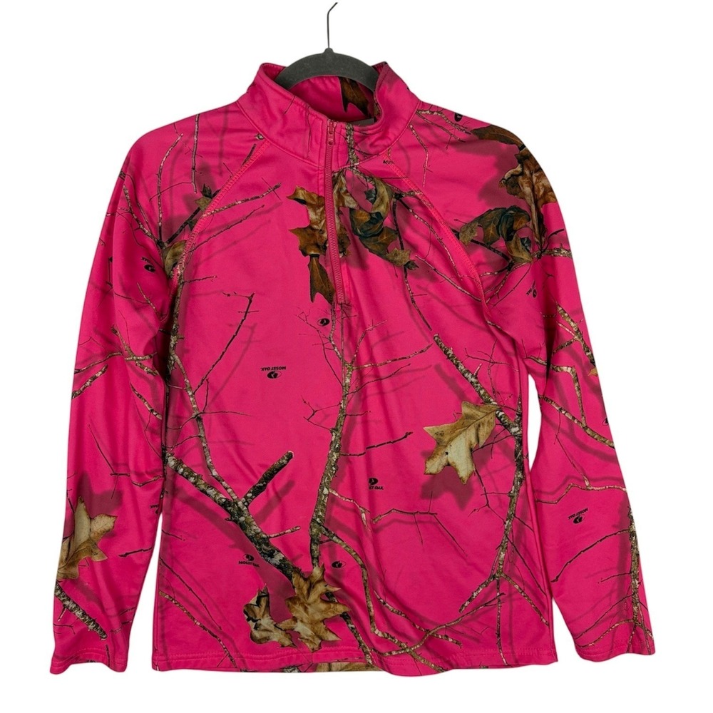 Mossy Oak Pink Camo Quarter Zip Pullover Womens Small S Performance Fleece Top